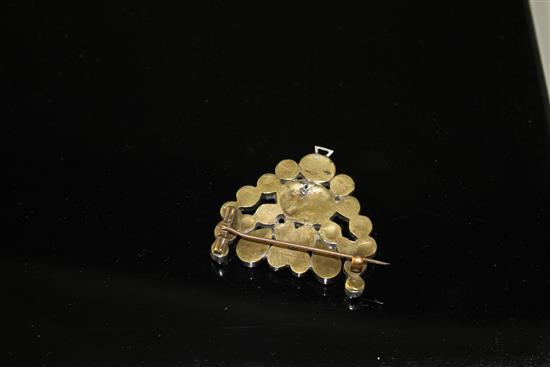 A mixed metal and multi-coloured paste set brooch, width 45mm,